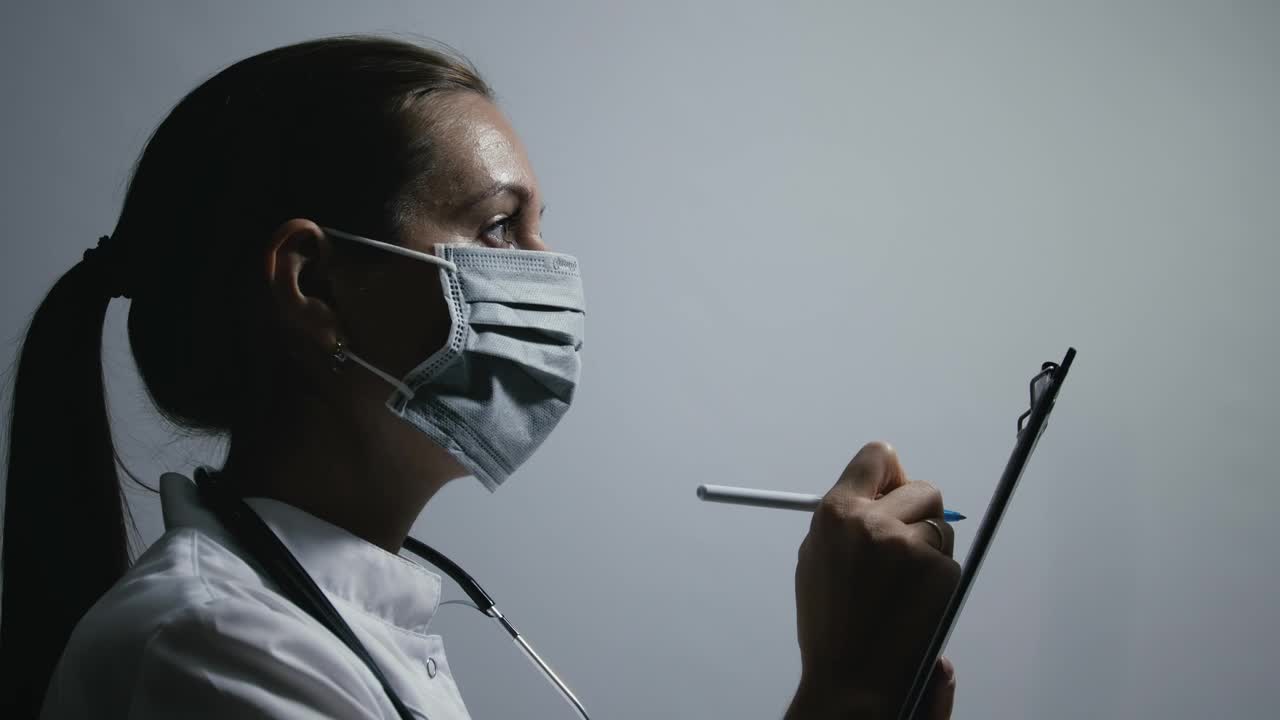 Stock Video Female Doctor Writing Notes On A Patients Record Live Wallpaper For PC