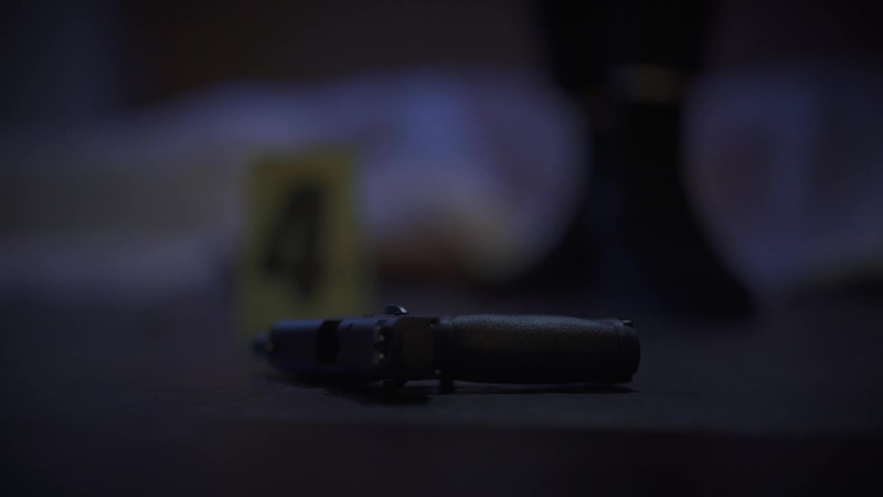 Stock Video Female Detective Analyzing A Gun At A Crime Scene Live Wallpaper For PC