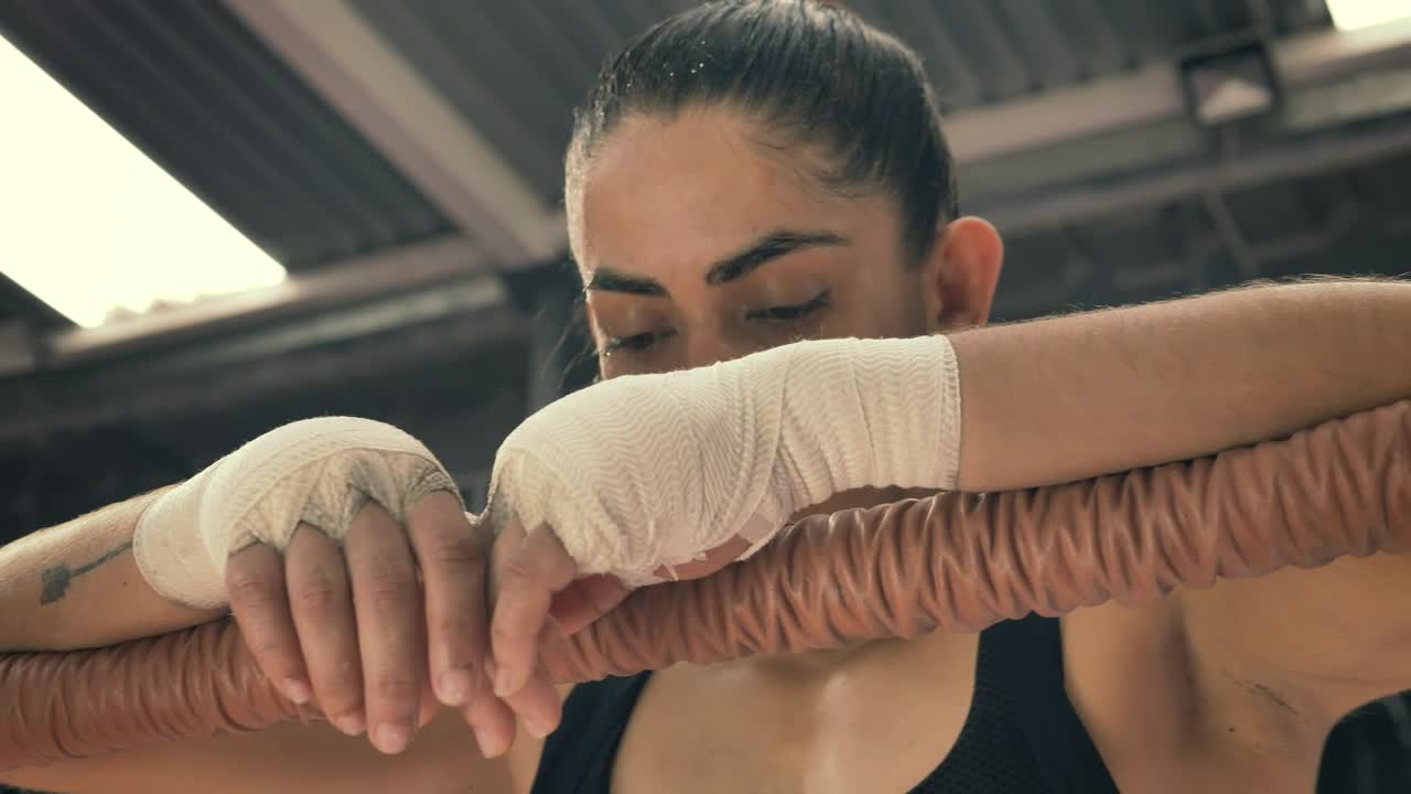 Stock Video Female Boxer Resting After Her Training Live Wallpaper For PC