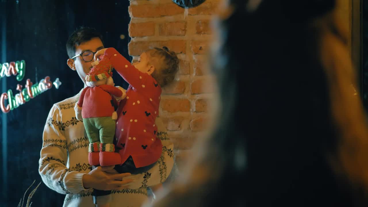 Stock Video Father Mother And Daughter At Home At Christmas Live Wallpaper For PC