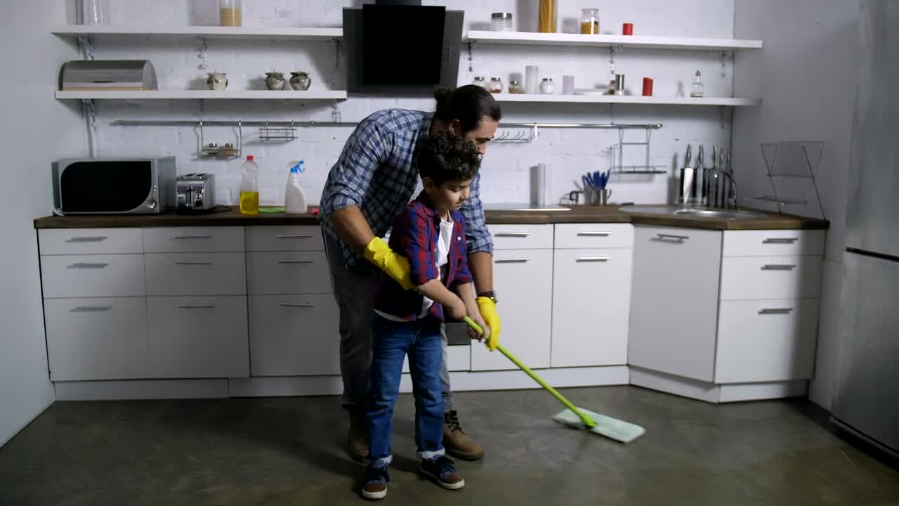 Stock Video Father And Son Cleaning Their House Live Wallpaper For PC