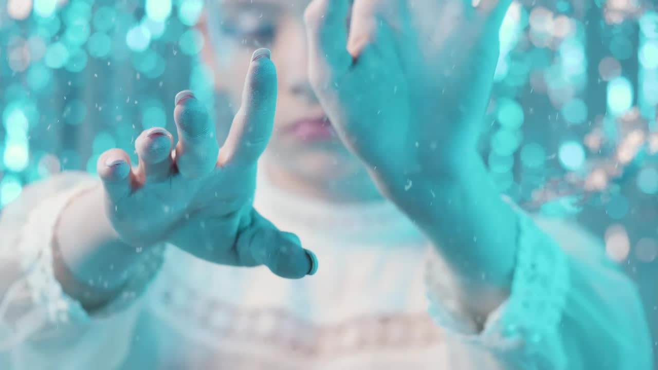 Stock Video Fashion Woman Moving Her Hands Under The Snow Live Wallpaper For PC