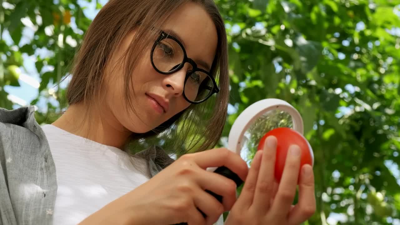 Stock Video Farmer Checking A Tomato With A Magnifying Glass Live Wallpaper For PC