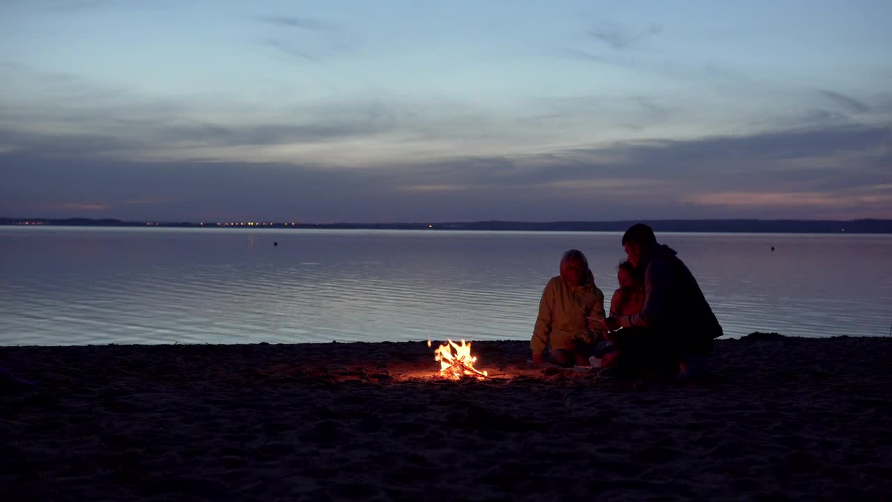 Stock Video Family Enjoying A Campfire At The Beach Live Wallpaper For PC