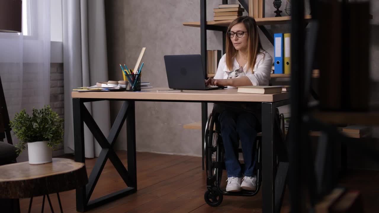 Stock Video Handicapped Woman Working From Home Live Wallpaper For PC