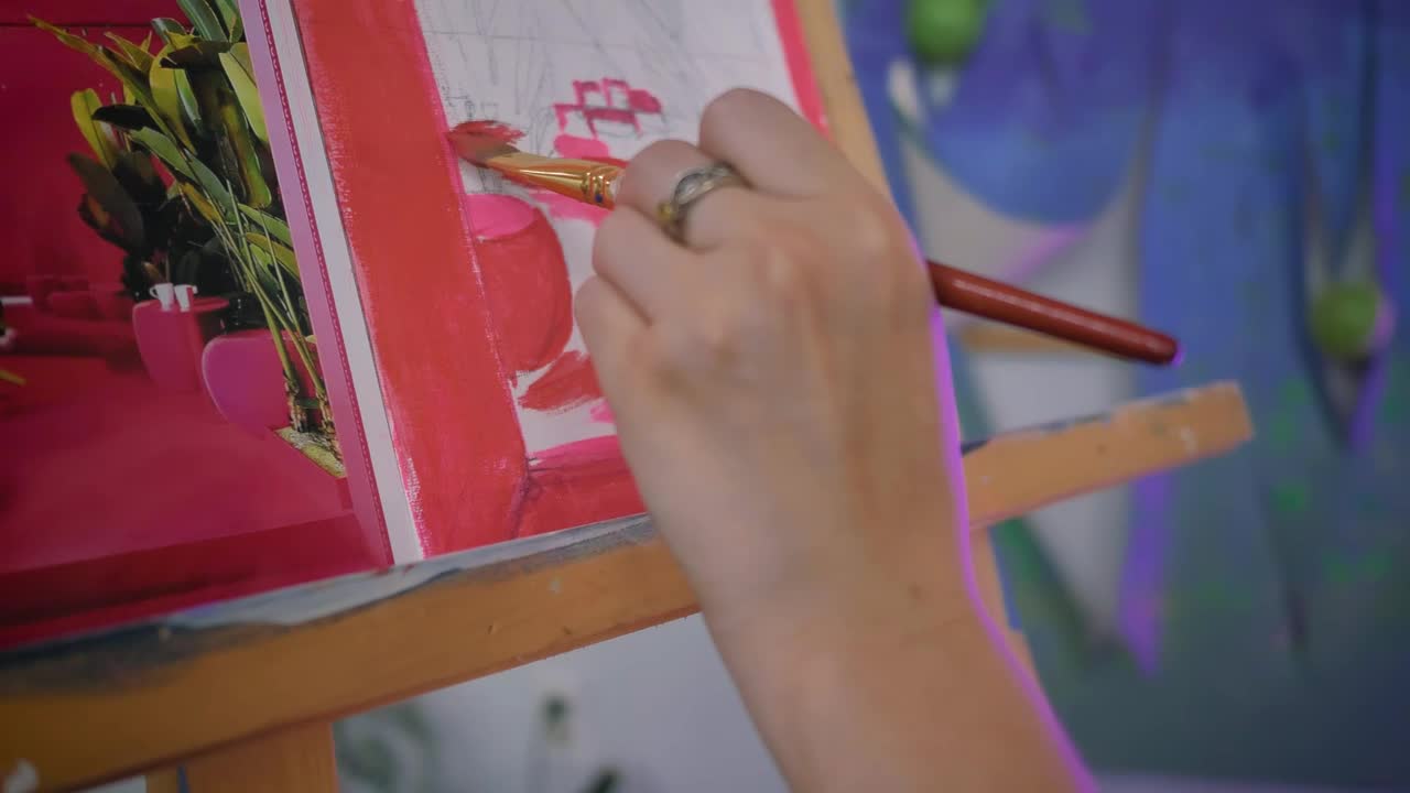Stock Video Hand Of A Female Artist Painting A Picture Live Wallpaper For PC