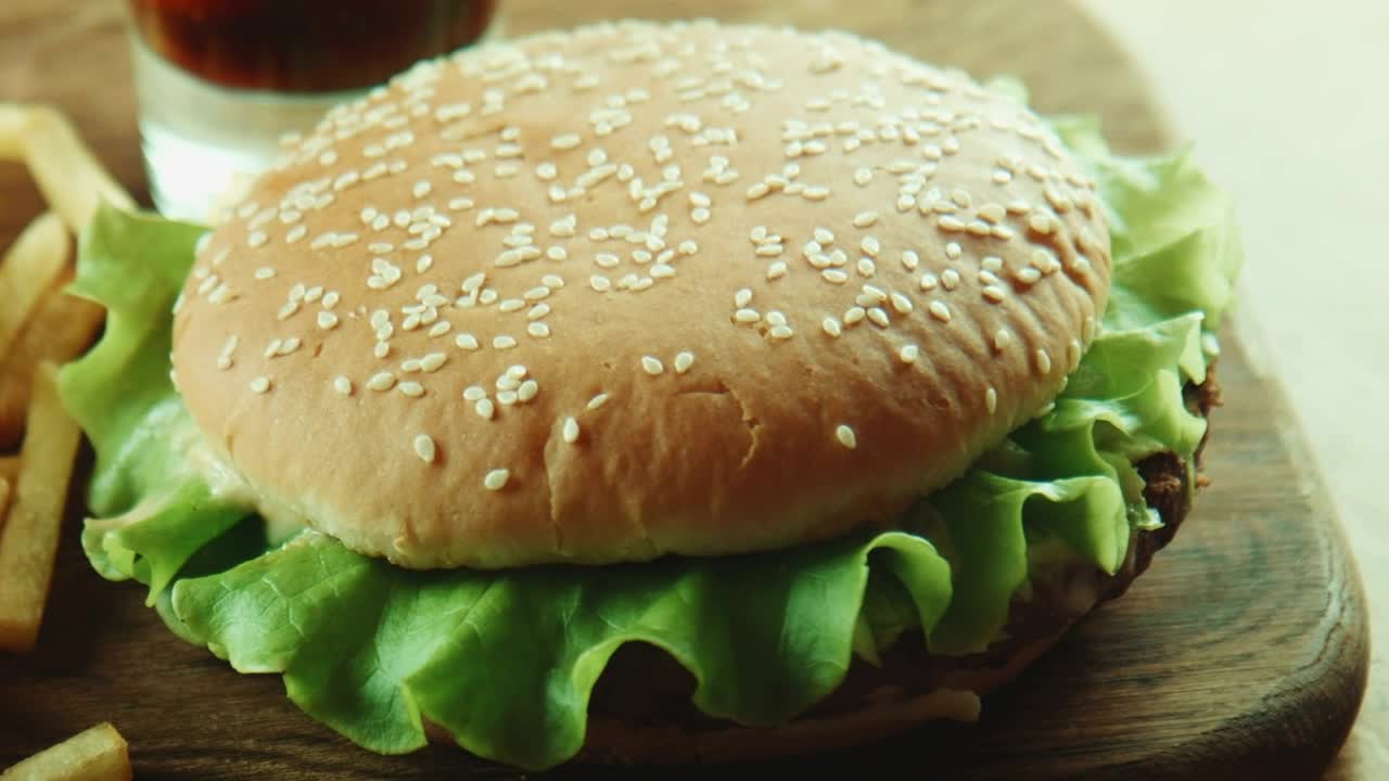 Stock Video Hamburger And French Fries On The Table Live Wallpaper For PC