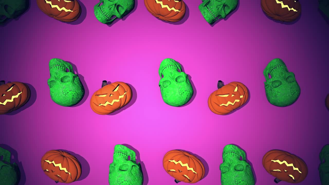Stock Video Halloween Skull And Pumpkins Figures On Purple Background Live Wallpaper For PC