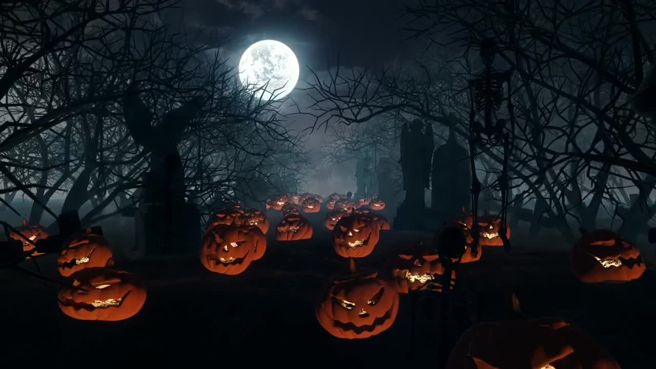 Stock Video Halloween Pumpkins Over Graveyard Graves Live Wallpaper For PC