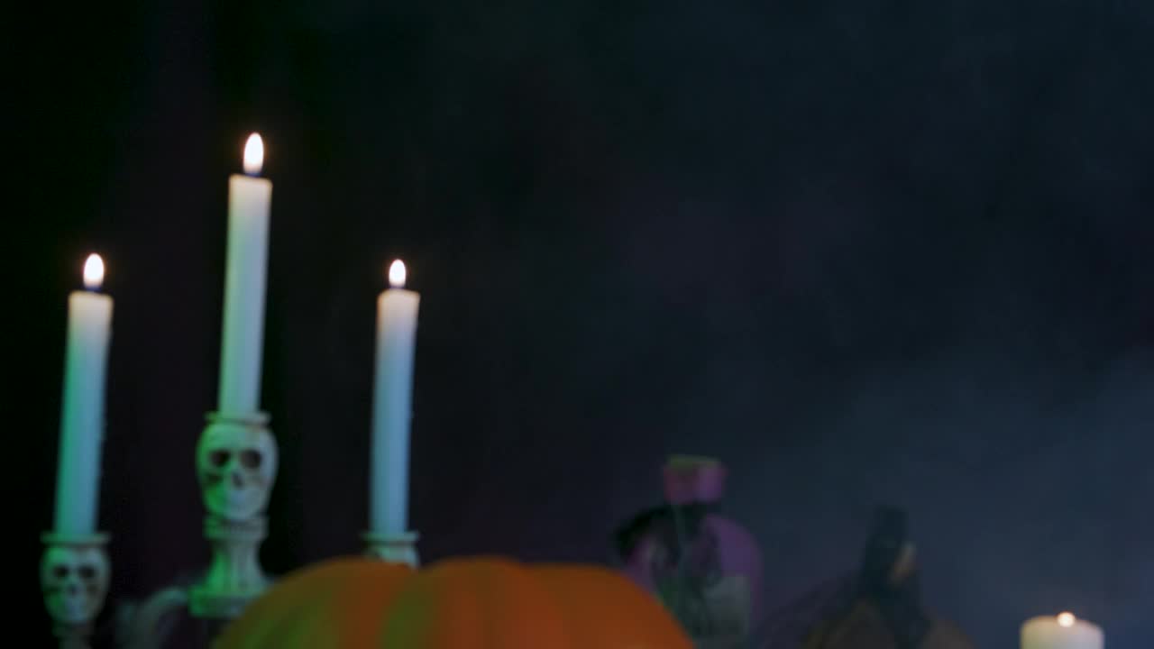 Stock Video Halloween Pumpkin Skulls Candles And Cobwebs With A Black Background Live Wallpaper For PC