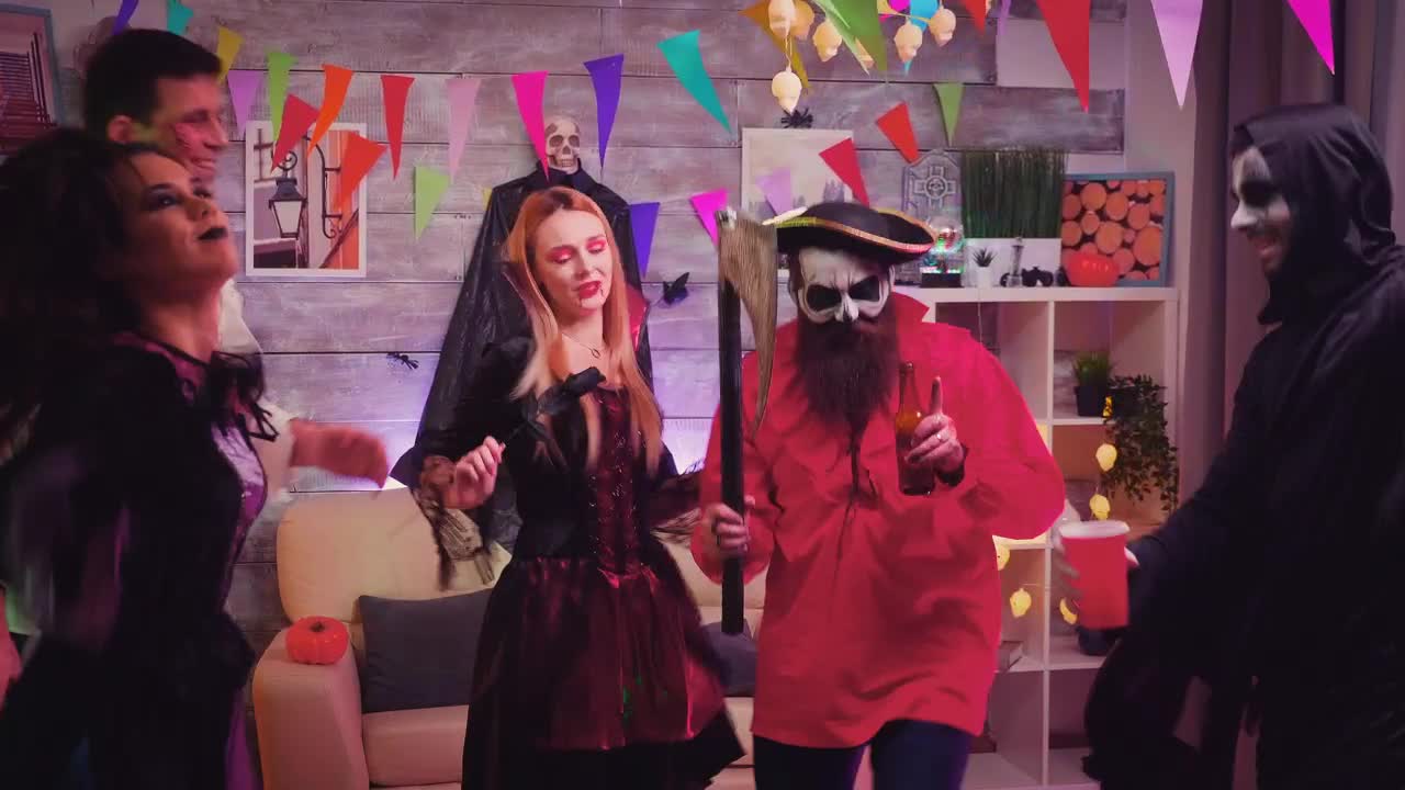 Stock Video Halloween Costume Party With Friends Dancing Live Wallpaper For PC