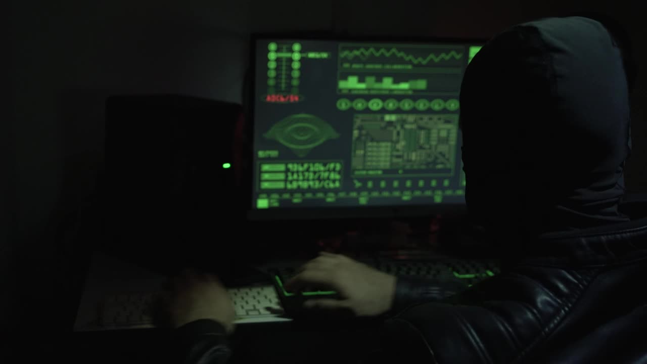 Stock Video Hacker With Balaclava Working In Front Of A Computer Live Wallpaper For PC