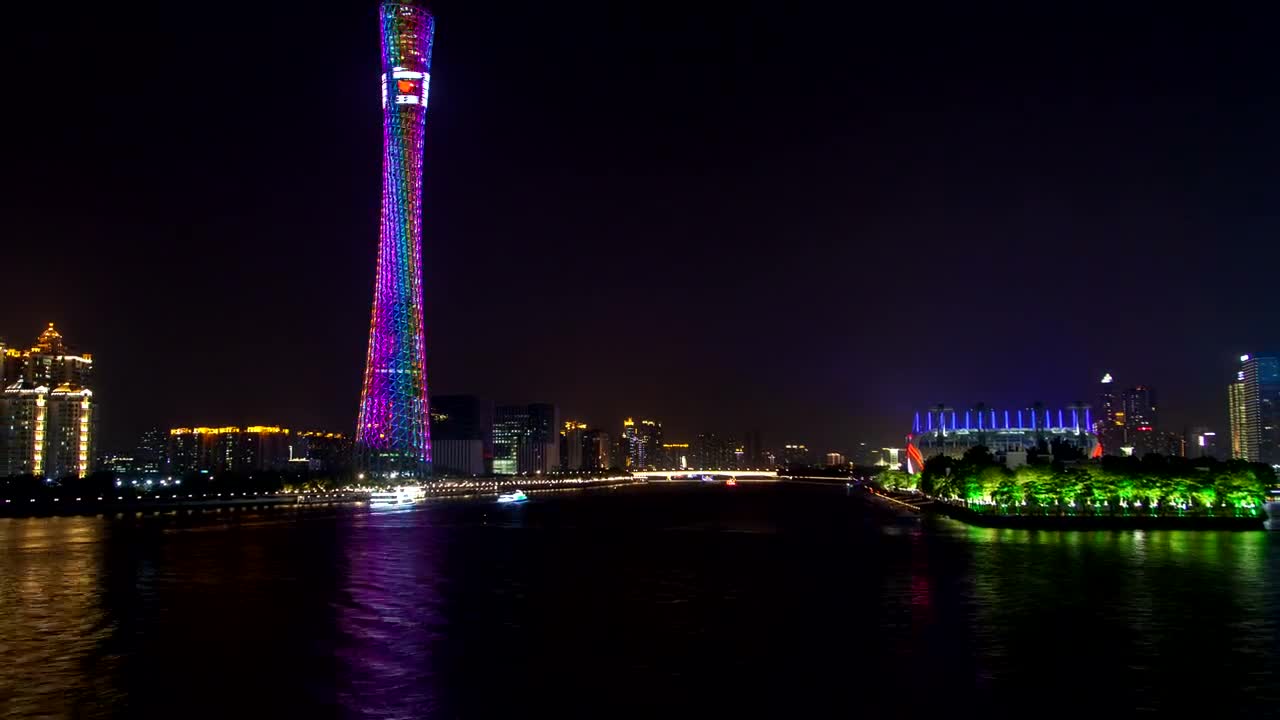Stock Video Guangzhou Illuminated Cityscape And River Live Wallpaper For PC