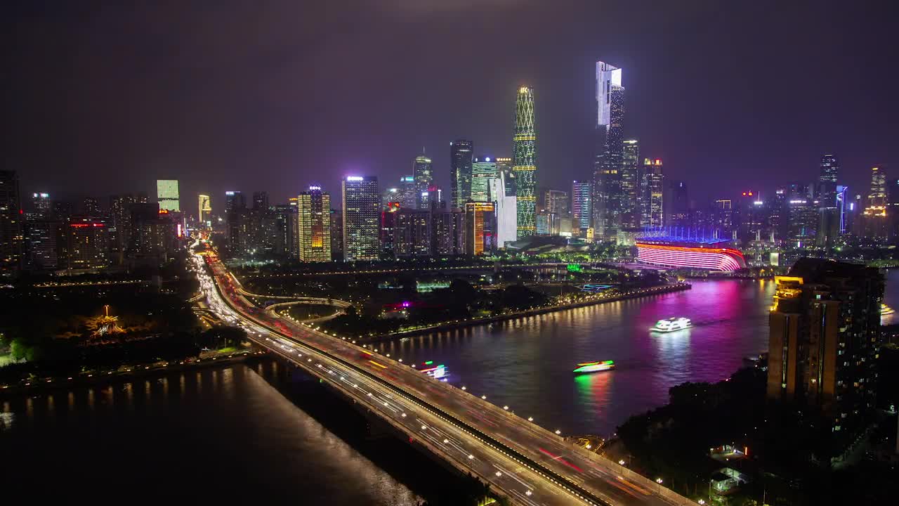 Stock Video Guangzhou City Lights And Traffic In The Night Live Wallpaper For PC