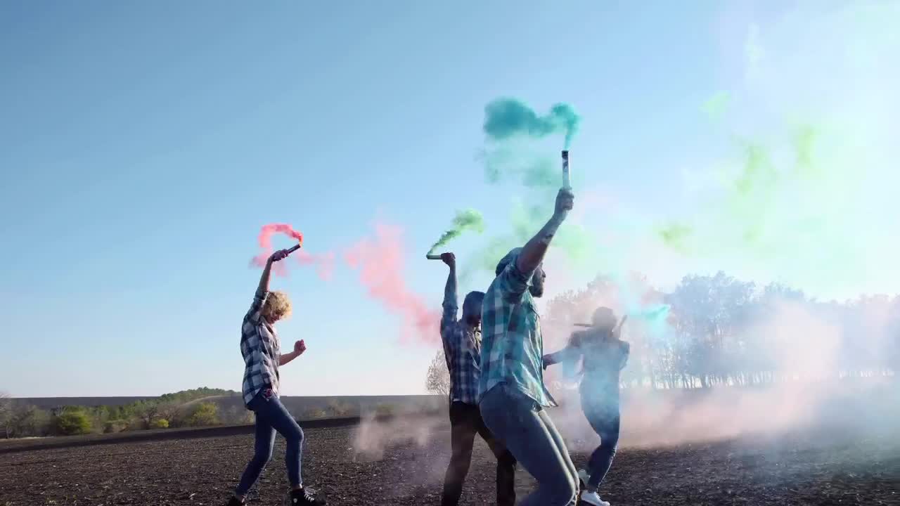 Stock Video Group Of Friends With Colored Smoke Grenades Live Wallpaper For PC