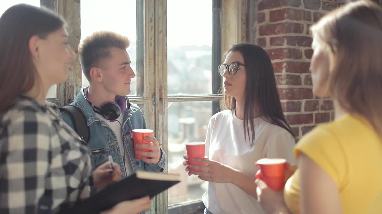 Stock Video Group Of Friends Share Drinks And Ideas By Window Live Wallpaper For PC