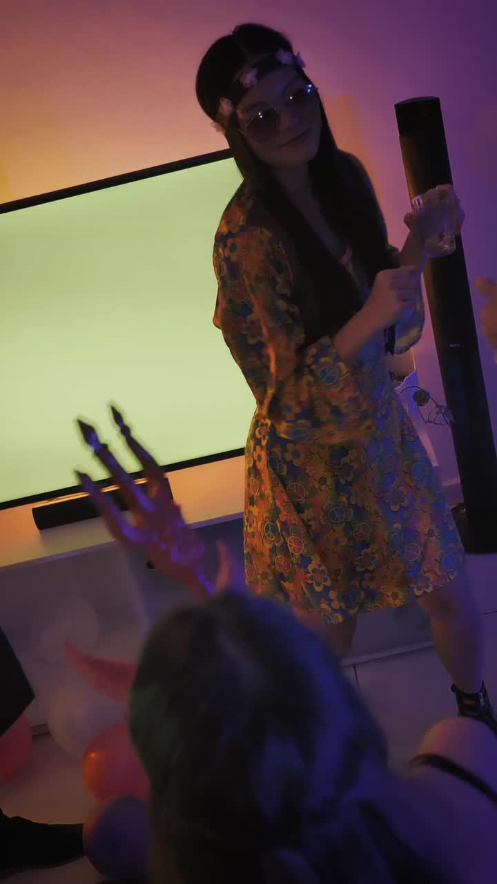 Stock Video Group Of Friends Dancing And Drinking On Halloween Live Wallpaper For PC