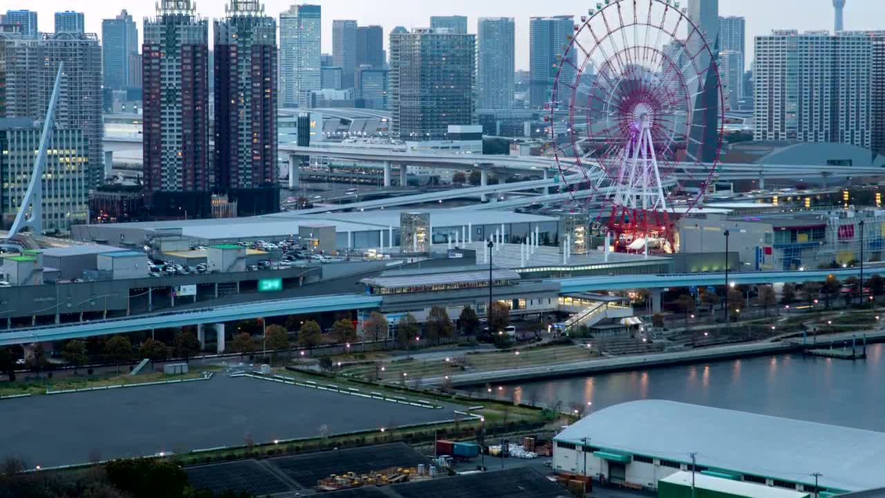 Stock Video Great Metropolis With A Ferris Wheel As Dusk Live Wallpaper For PC