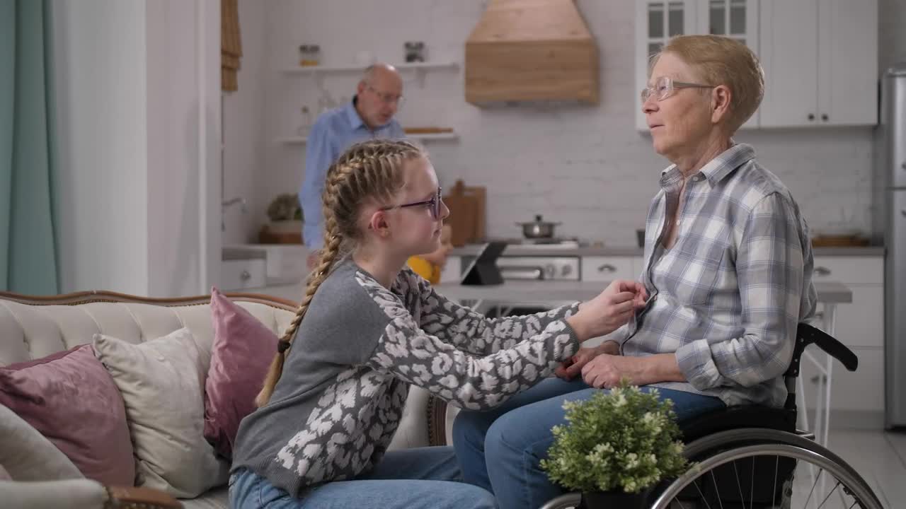 Stock Video Granddaughter Assisting Her Relative Live Wallpaper For PC