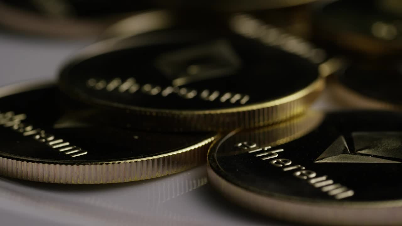 Stock Video Golden Ethereum Coins In A Close Up Shot Live Wallpaper For PC
