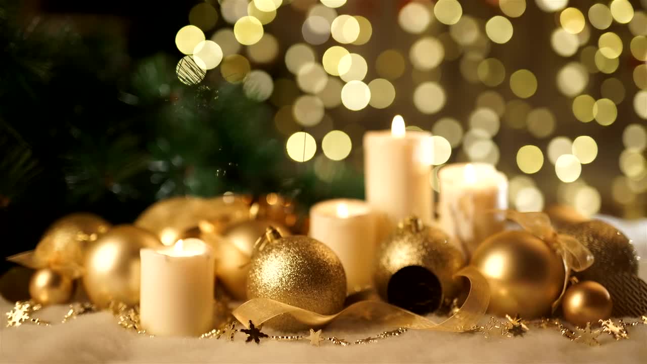 Stock Video Gold Christmas Ornaments And Candles Live Wallpaper For PC
