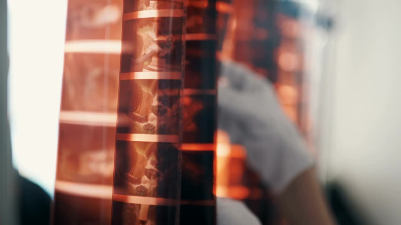 Stock Video Gloved Hands Touch Hanging Film Negatives Live Wallpaper For PC