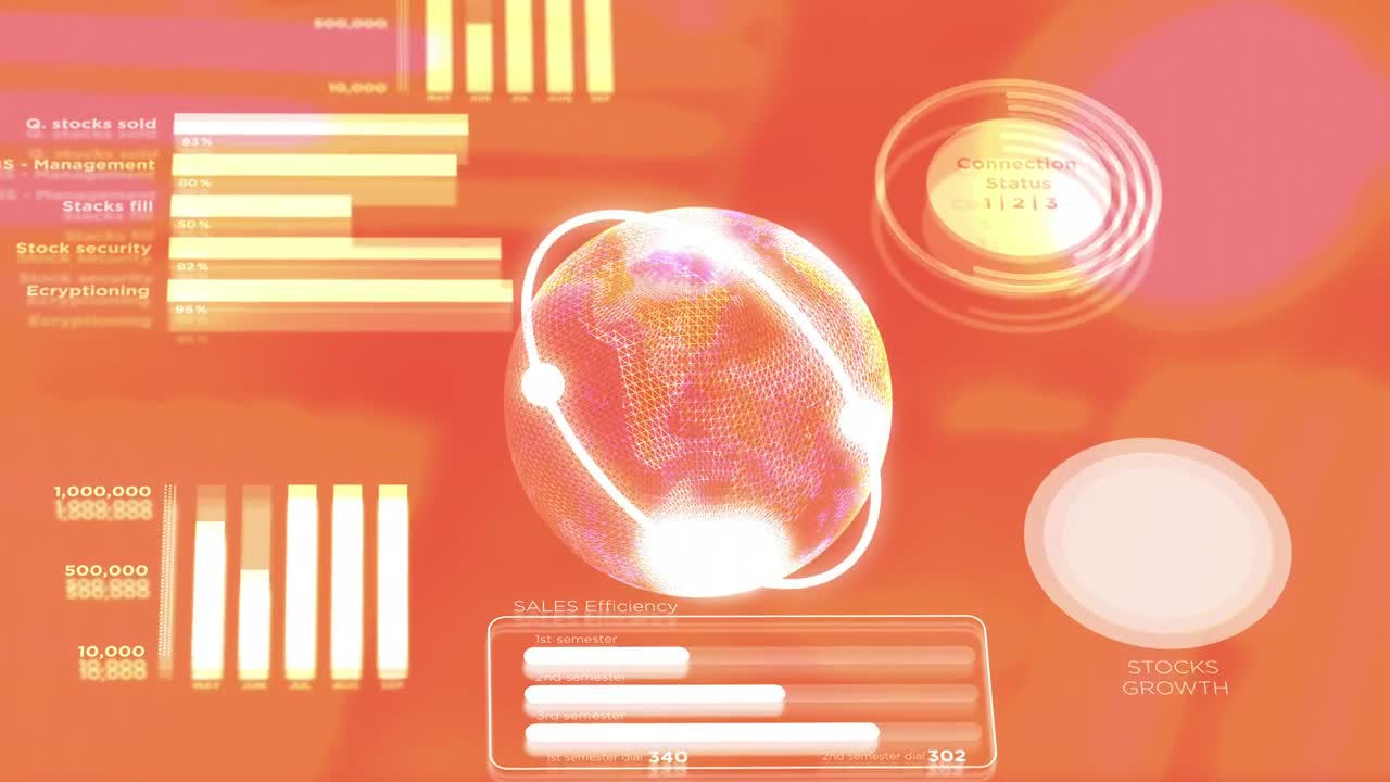 Stock Video Globe Spins On Orange Hud Style Graph Display Live Wallpaper For PC