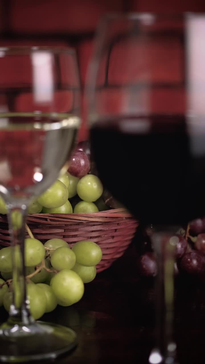 Stock Video Glasses With Red And White Wine With A Basket Of Live Wallpaper For PC