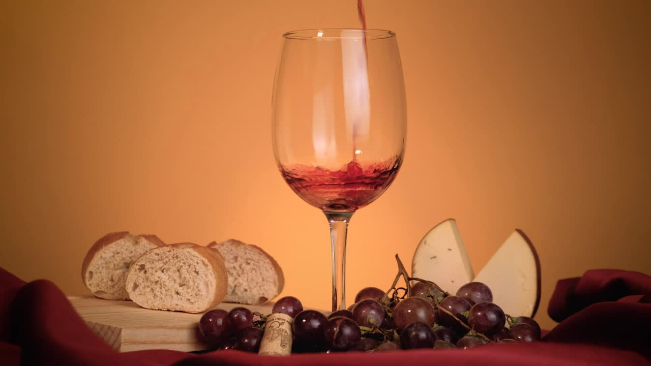 Stock Video Glass Of Red Wine Surrounded By Grapes Bread And Cheese Live Wallpaper For PC