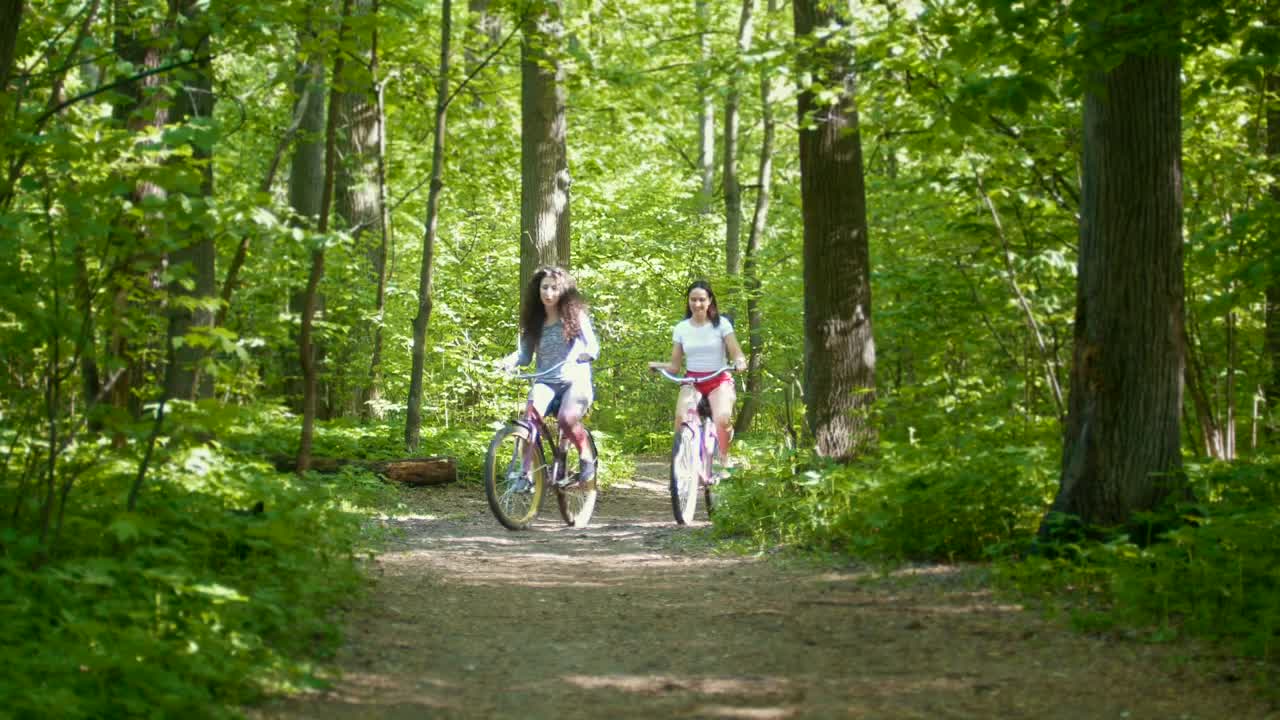 Stock Video Girls Crossing Through A Forest On A Bicycle Live Wallpaper For PC