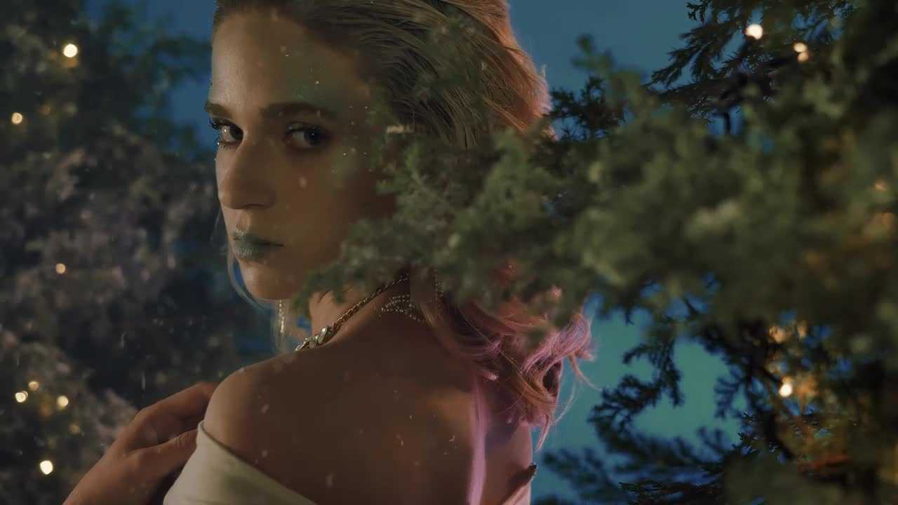 Stock Video Girl With Winter Makeup While Snowing Live Wallpaper For PC