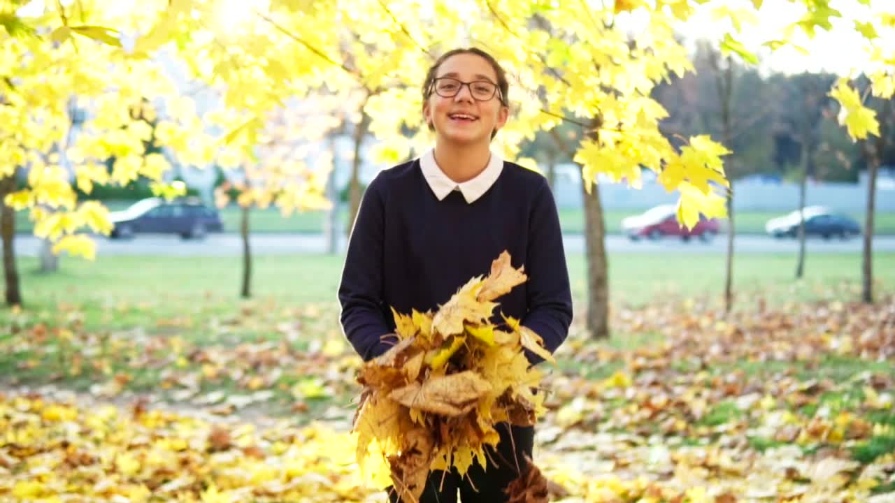 Stock Video Girl Throwing Autumn Leaves Live Wallpaper For PC