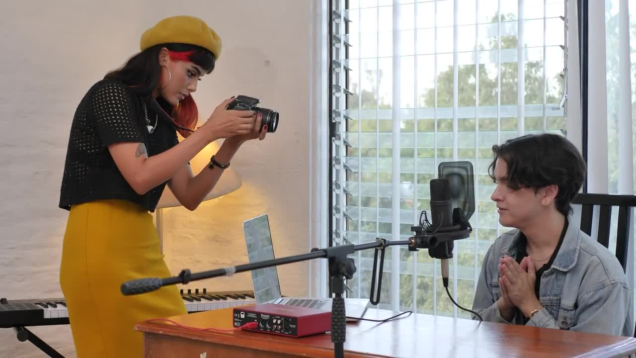 Stock Video Girl Recording A Influencer Sitting At A Desk Live Wallpaper For PC