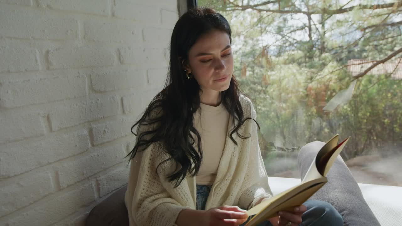 Stock Video Girl Reading A Book Sitting Near A Window Live Wallpaper For PC