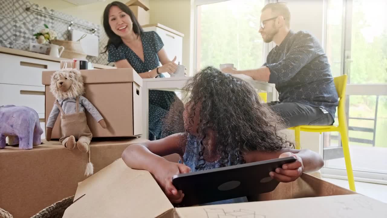 Stock Video Girl Playing With A Tablet Near Her Parents Live Wallpaper For PC