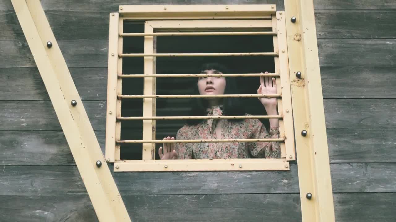 Stock Video Girl Peeking Out Of The Window Of An Old Cabin Live Wallpaper For PC