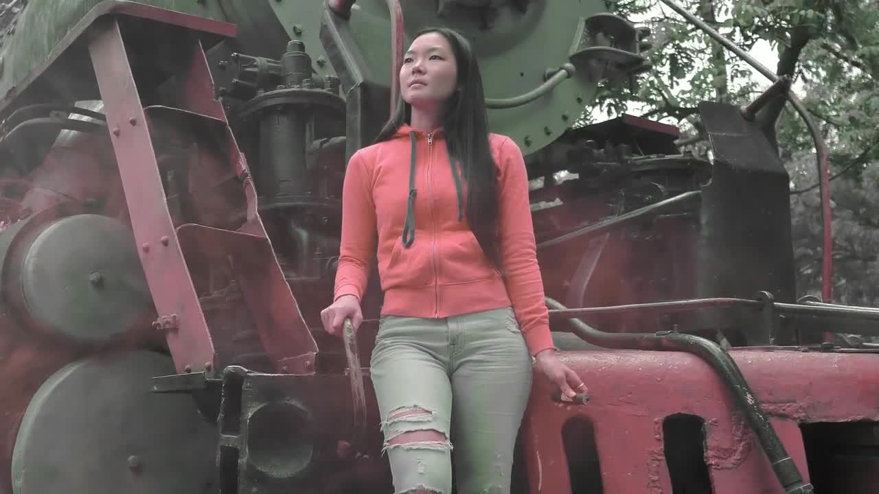 Stock Video Girl On An Old Abandoned Train Live Wallpaper For PC