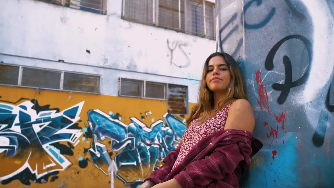 Stock Video Girl Leaning Against A Wall Covered In Graffiti Live Wallpaper For PC