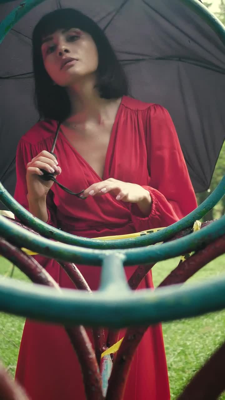 Stock Video Girl In Red And With Umbrella Through By An Old Live Wallpaper For PC