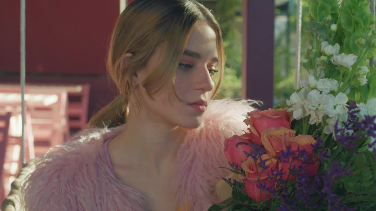 Stock Video Girl In Love Smells A Bouquet Of Flowers Live Wallpaper For PC