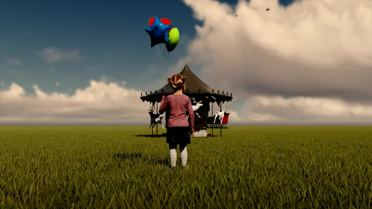 Stock Video Girl Holding Balloons In Front Of A Carousel Live Wallpaper For PC