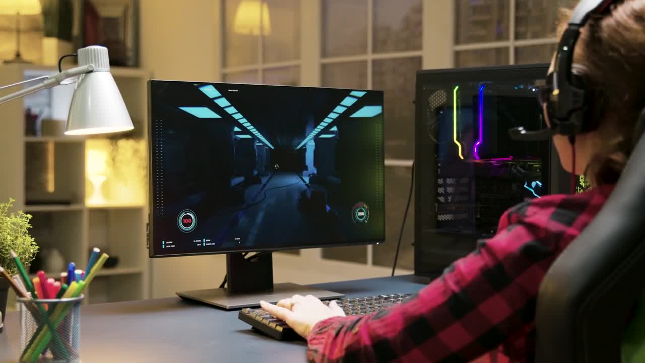Stock Video Girl Gaming Online At Home In Over The Shoulder View Live Wallpaper For PC