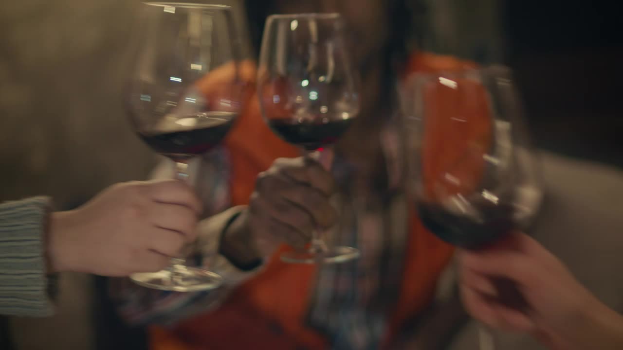 Stock Video Girl Drinking Wine After A Toast With Her Friends Live Wallpaper For PC