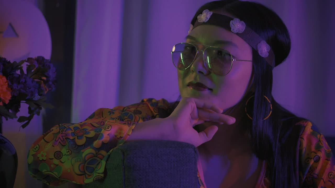 Stock Video Girl Dressed As A Hippie At A Costume Party Live Wallpaper For PC