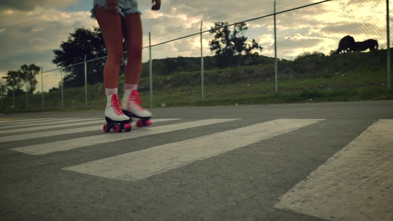 Stock Video Girl Crossing An Empty Street Skating On Roller Skates Live Wallpaper For PC
