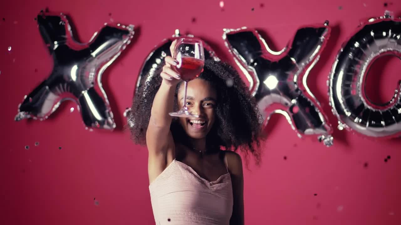 Stock Video Girl Celebrating And Toasting Happily With A Glass Of Wine Live Wallpaper For PC