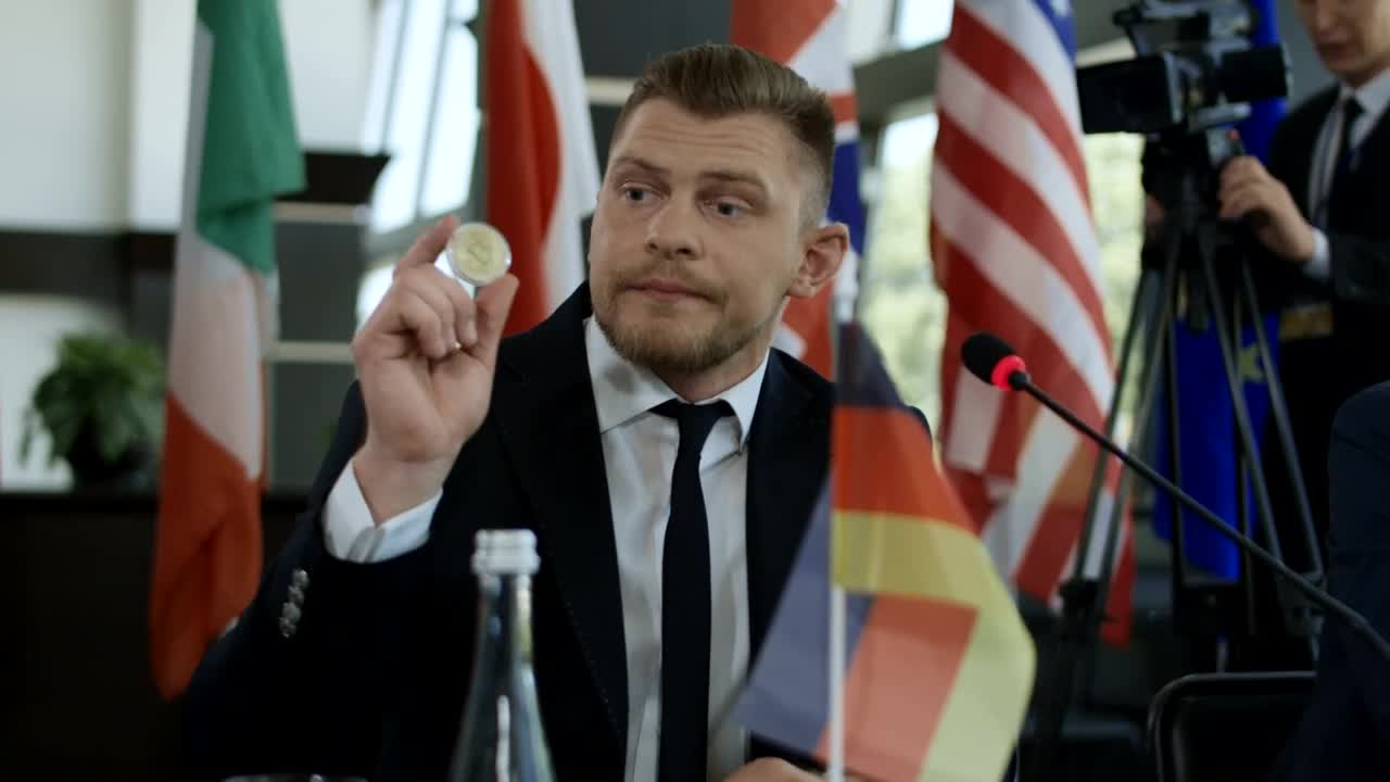 Stock Video German Stateman Showing Bitcoin In Conference Live Wallpaper For PC