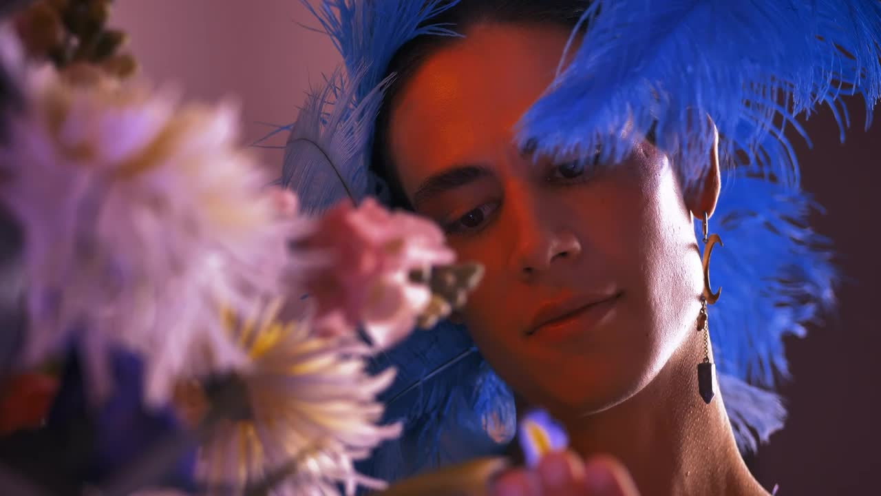 Stock Video Gay Man Dressed Feminine Appreciating Flowers Live Wallpaper For PC