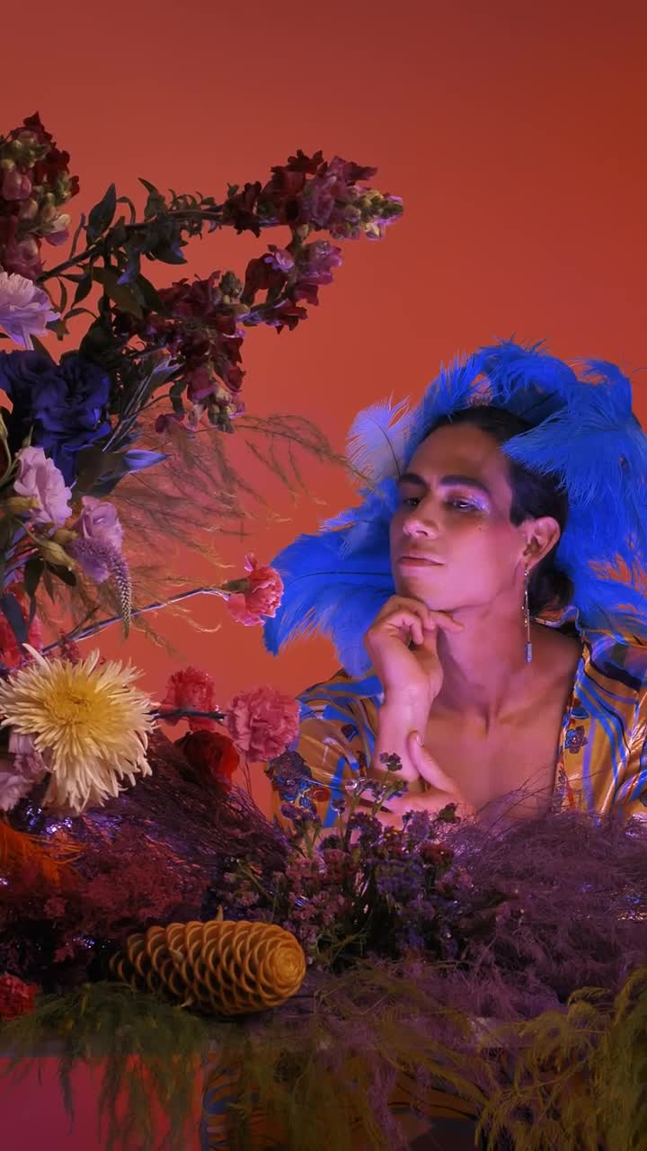 Stock Video Gay Boy Dressed And Made Up Extravagantly Among Flowers Live Wallpaper For PC