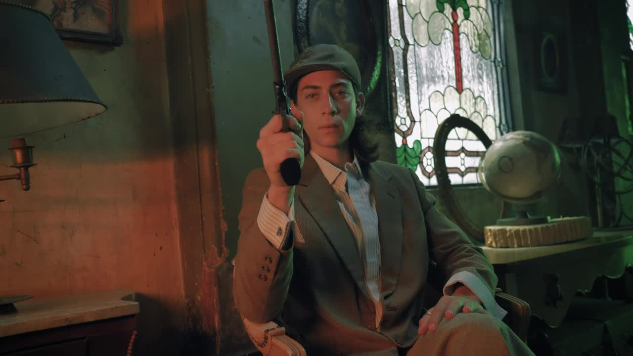 Stock Video Gangster From A Bygone Era Pointing His Gun Live Wallpaper For PC
